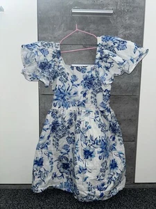 Beautiful Girls NEXT age 3 Blue Flower Pattern Long Peplum Sleeve Dress - Picture 1 of 7