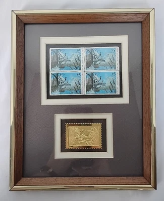 Framed Vintage Ducks Unlimited $5 Stamps 1992 with Gold Foil $5 Stamp Matted - Image 1 of 4