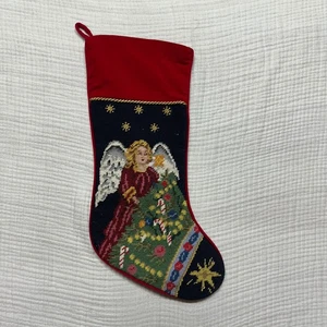 Medias de Navidad de ángel hechas a mano de colección punta de aguja terciopelo rojo - Imagen 1 de 7