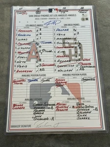 Jackson Merrill Auto Signed Padres Game Used Rookie Year LineUp Card MLB BAS COA - Picture 1 of 5