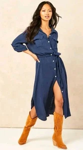 Vestido camisero Steele azul marino de tela de queso talla 6 - Imagen 1 de 10