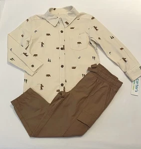Carters Toddler Boy Clothes 4T Pants Shirt 2 PC Set Cute Bear Outfit New - Picture 1 of 4