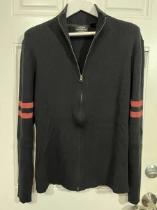 VTG Ralph Lauren Black Ribbed Zip-Up Sweater XXL Cotton Heritage Classic 90s - Picture 1 of 3