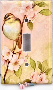 Floral Vogel Schalter Platte, rosa Blume, handbemalt, Kunststoff, Schraube enthalten, 4,4x2,6" - Bild 1 von 1