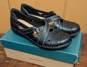 Clarks Ashland Spin Q Black Leather Comfort Slip-On Loafers Women's Size 9M - Picture 1 of 8