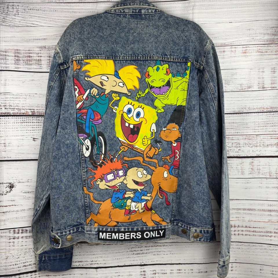 Members Only Nickelodeon Jean Denim Jacket 2XL Rugrats Hey Arnold SpongeBob - Image 1 of 4