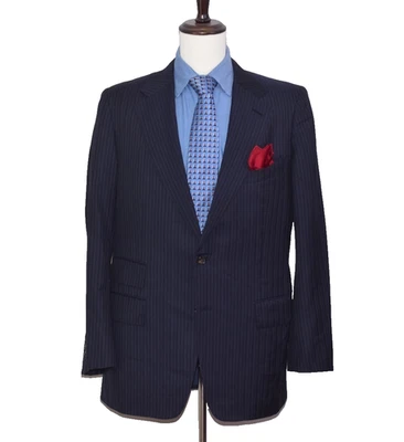 Tom Ford Striped Slim Fit Navy Blue Suit Jacket Sport Coat Size 44-L Double Vent - Image 1 of 4