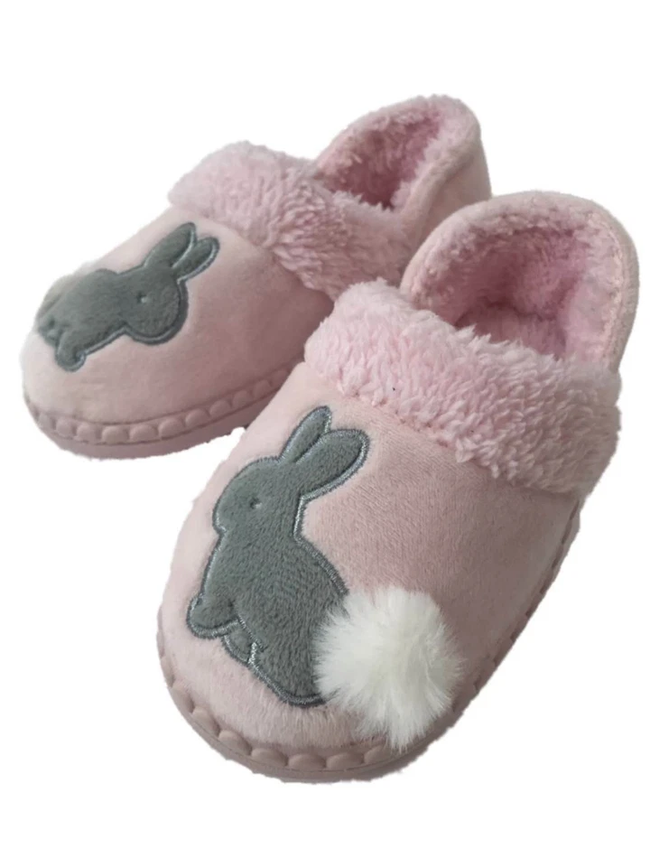 Toddler Girls Pink & Gray Easter Bunny Rabbit Slippers Loafers House Shoes 9-10 - Image 1 of 1