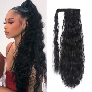 22 Inch Long Corn Wavy Wrap Around Clip in Ponytail Synthetic Hair Extensions - Picture 1 of 8