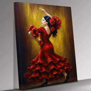 Flamenco Tänzerin rotes Kleid Leinwandbild Wandbild Bild - Bild 1 von 7