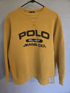 VTG Polo Ralph Lauren Sweatshirt 90s Pullover Crew Y2K Yellow Classiccore Preppy - Picture 1 of 8