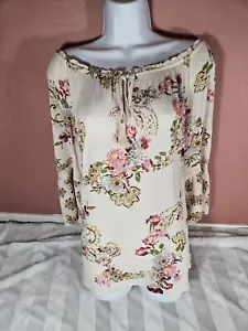 BILA Peasant Top Shirt Blouse Boho Size L Ivory Women Crochet Flowy Floral NWT - Picture 1 of 12