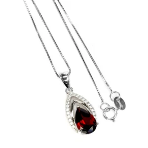 925 Sterling Silver Pear Mozambique 10x7mm Simulated Cz Necklace 1 - Picture 1 of 10