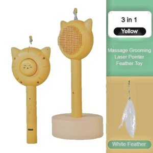 3-in-1 CAT HAIR BRUSH, LASER TOY AND FEATHER WAND TOY - BARELY USED - Picture 1 of 1