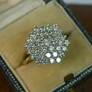 1.2 Ct Round Diamond Cluster Engagement Wedding Ring 14K Yellow Gold Over Size P - Picture 1 of 5