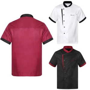 Mens Workear Waitress Uniform Short Sleeve Chef Shirt Buttons Jacket Culinary - Picture 1 of 42