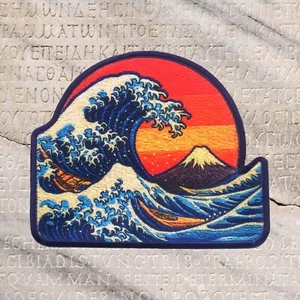 Retro Wave Patches Iron Sew On clothing Patch Badge appliques Wave off Kanagawa - Picture 1 of 22
