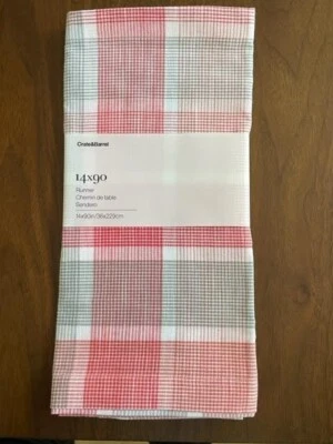 Crate and Barrel SORBET PLAID Table Runner 14" x 90" NEW-NIP-Pink/Orange/Grey - Image 1 of 4