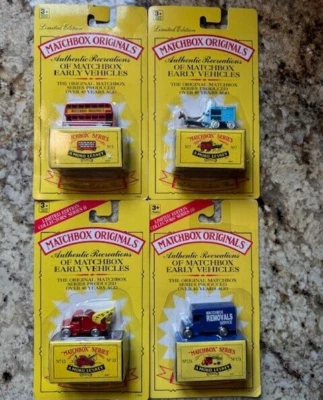 Set 4 Matchbox A Moko Lesney No. 5 Bus, No. 7 Milk wagon, 17A Truck, 13 Tow Trck - Image 1 of 4