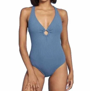 Kona Sol Blue One Piece Women’s Bathing Suit size S Keyhole Criss Cross Back NWT - Picture 1 of 10