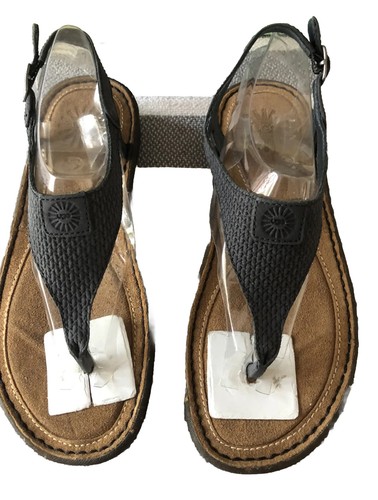 Sandali UGG donna neri in pelle punta aperta fibbia cinturino slingback 3132 US 6 nuovi