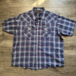 Plains Western Wear Shirt Mens 2X Big Man Blue Plaid Pearl Snap Button Cowboy - Picture 1 of 7
