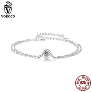 Voroco 925 Silver 0.5CT Double-layer Moissanite Bracelet Chain Gift Jewelry 21cm - Picture 1 of 14