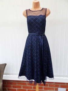 ELIZA J NAVY SHEER SPARKLE LACE 50'S NEW YORK COCKTAIL MIDI DRESS 10 £160 ONCE - Picture 1 of 17