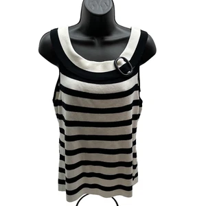NEW Requirements Size Large Tank White Black Squared Off Knit Business Office - Picture 1 of 14