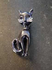 Vintage Siamese Cat Brooch Mid Century Modern Black Iridescent Kitty 1 3/4" - Picture 1 of 5