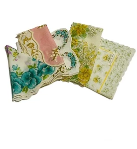 Vintage Jesu D’orly Paris handkerchief 4 Floral Hankies Lot 5 Yellow Blue Gold - Picture 1 of 12