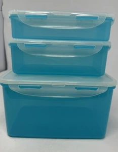 3 Piece Lock & Lock BLUE Food Storage Plastic Container Set 3.1 L / 1 L / 800 mL - Picture 1 of 6