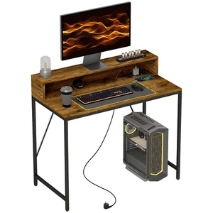 Computertisch, Schreibtisch mit Anschlüssen, Bürotisch mit Monitorfläche Braun - Bild 1 von 10