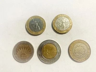 World Bi-Metal 5 Coin Lot France Italy Argentina Vintage Collector Set - Image 1 of 2