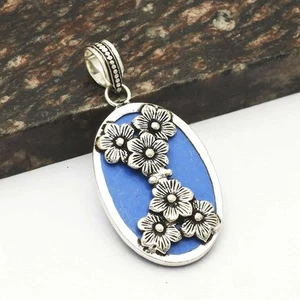 Simulated Sapphire Gemstone Handmade Flower Pendant Jewelry Gift 2.48" AP-51747 - Picture 1 of 1