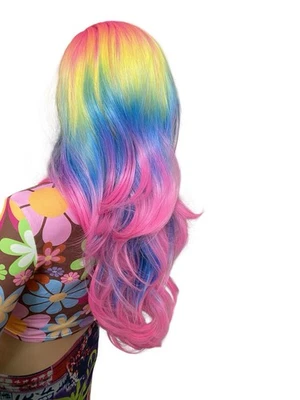 Long Lightweight Layered Hair Ombré Lace Wig Pink/Purple/Blue/Yellow - Image 1 of 4