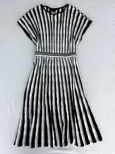 MING WANG gestreifter schwarz-weiß A-Linie Strickpullover Midi Pullover Kleid Gr. M - Bild 1 von 9