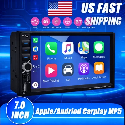 Radio estéreo para automóvil doble 2 Din de 7 pulgadas Apple CarPlay/Android pantalla táctil automática USB Foto 1 de 4