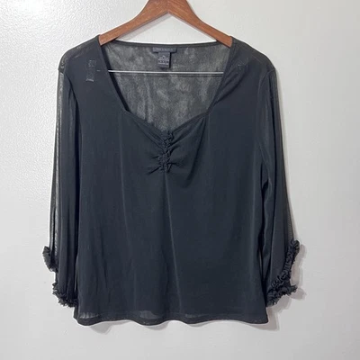 Top de manga larga de malla transparente años 90 Y2K manga acampanada con volantes caprichoso XL grunge gótico Foto 1 de 4