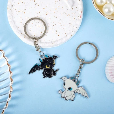 Cute Black And White Flying Dragon Keychain Kawaii Anime Cartoon Doll Keyring