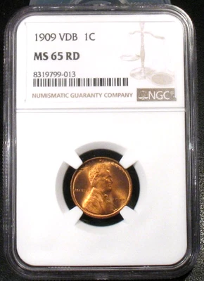 1909 VDB NGC MS65 RED RD  LINCOLN WHEAT CENT BEAUTY OLD US  PENNY COIN - Image 1 of 4