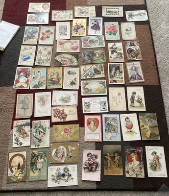 Antique Postcard Lot Of 50 Christmas Easter Thanksgiving Halloween Bday New Year - Image 1 of 4