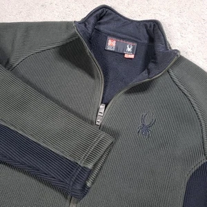 Spyder Core Sweater Knit Jacket Mens M Full Zip Fleece Lined Olive Black Outdoor - Picture 1 of 11