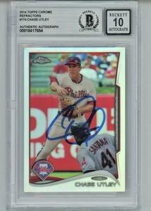 Chase Utley AUTO 10 Refractor 2014 Topps Chrome 174 Beckett BAS On-Card Phillies - Picture 1 of 2