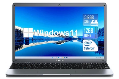 SGIN 15,6-Zoll Laptop Quad-Core-Prozessor 12GB RAM 512GB SSD  Windows 11 Home - Bild 1 von 4