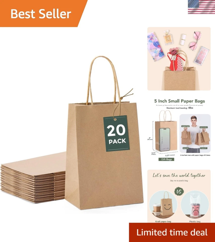 Decorative Paper Halulu Brown Kraft Bags Gift Party With Handles 25pc Shopping
