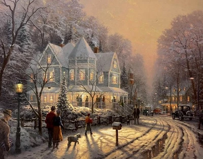 THOMAS KINKADE - FOOTHILL HOLIDAY GATHERING - S/N 16" x 20" LITHOGRAPH - Image 1 of 4