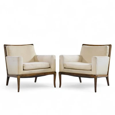 Robsjohn Gibbings for Widdicomb Mid Century Walnut Saber Leg Lounge Chair - Pair - Image 1 of 4