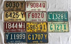 Lote (10) de placas de licencia vintage del estado de Ohio 1942-1974 - Imagen 1 de 5