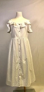 Michael Kors Womens White Eyelet 100% Cotton Fit & Flare Dress Sz L Cottagecore - Picture 1 of 13